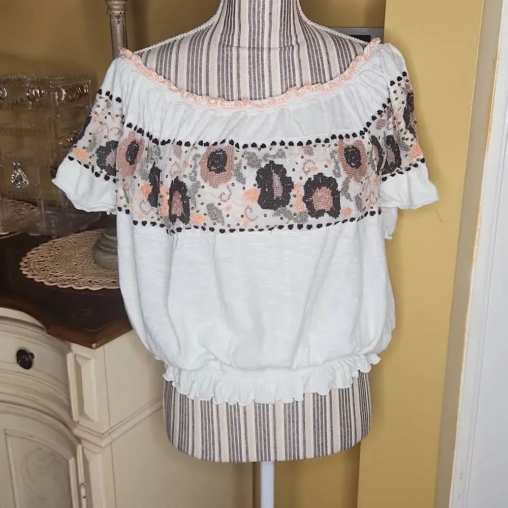 Free people off the shoulder smock boho floral top women's size S